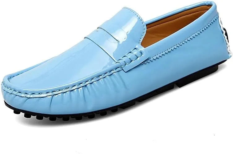 Mens Loafers Shoe Round Toe Leather Driving Penny Loafers Slip Resistant Anti-Slip Flat Heel Prom Wedding Slip-on