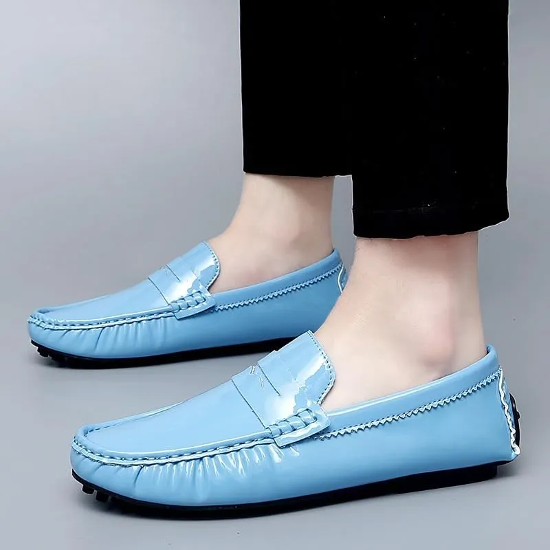 Mens Loafers Shoe Round Toe Leather Driving Penny Loafers Slip Resistant Anti-Slip Flat Heel Prom Wedding Slip-on