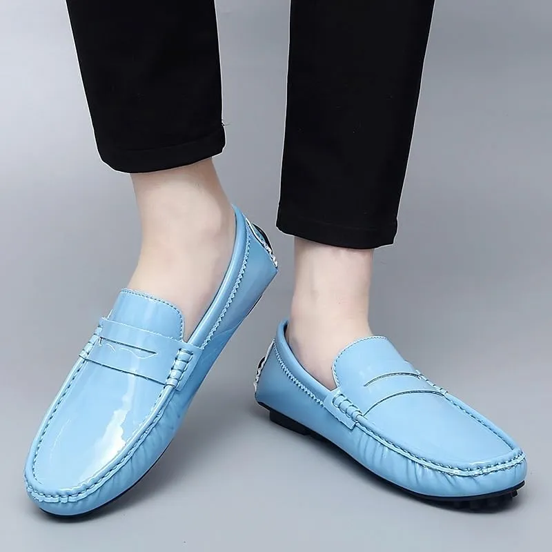 Mens Loafers Shoe Round Toe Leather Driving Penny Loafers Slip Resistant Anti-Slip Flat Heel Prom Wedding Slip-on