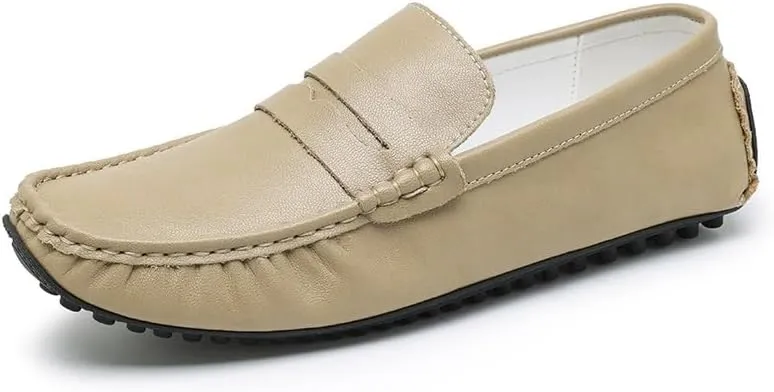 Mens Loafers Shoe Solid Color Leather Penny Driving Loafers Flat Heel Lightweight Flexible Outdoor Prom Slip On