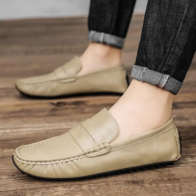 Mens Loafers Shoe Solid Color Leather Penny Driving Loafers Flat Heel Lightweight Flexible Outdoor Prom Slip On