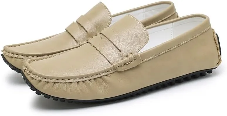 Mens Loafers Shoe Solid Color Leather Penny Driving Loafers Flat Heel Lightweight Flexible Outdoor Prom Slip On