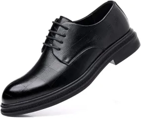 Men's Retro Pointed Chunky Heel Non-Slip Business Dress Shoes Genuine Leather Oxford Shoes for Men