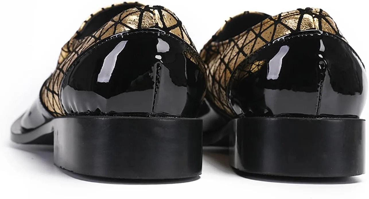 Santimon Mens Loafers Party Dress Slip On Disco Shoes -Wedding Casual Two Tone Leather Penny Loafers- Tuxedo Plaid Metal Tip Toe Shoes for Men Boys