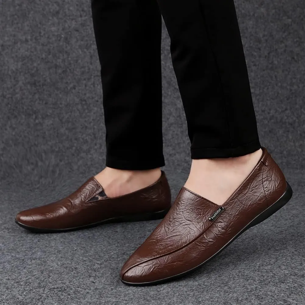 Smoking Loafer Driving Moccasins for Men Genuine Leather Stitching Details Round Toe Rubber Sole Flexible Lightweight Resistant Outdoor Slip on for Any Attire
