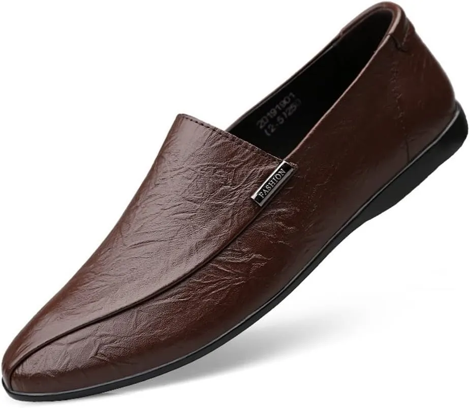 Smoking Loafer Driving Moccasins for Men Genuine Leather Stitching Details Round Toe Rubber Sole Flexible Lightweight Resistant Outdoor Slip on for Any Attire
