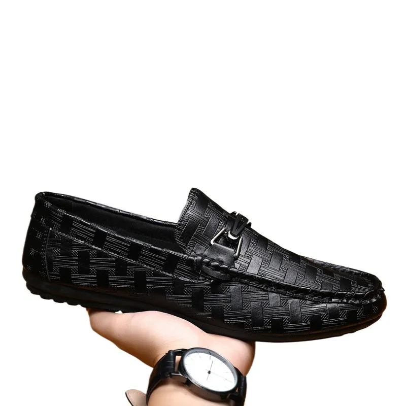 Spring and summer men's shoes low-top Doudou shoes versatile casual shoes breathable leather shoes black work shoes one-pedal shoes men