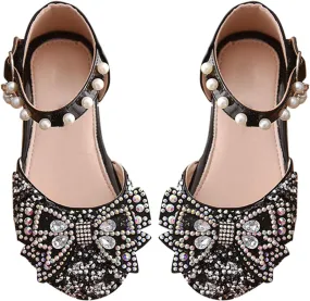 Toddler Flower Girl Dress Shoes Rhinstones Bow Mary Jane Ballet Flats Wedding Party Little Girls Sandals