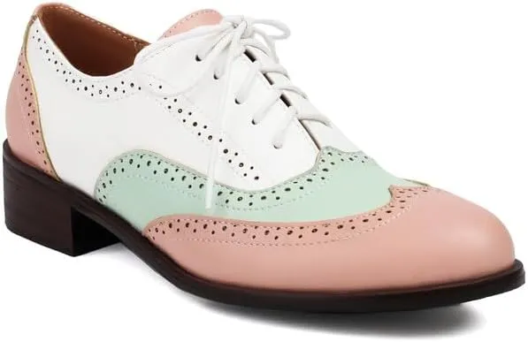 Women's Brogue Low Heel Lace Up Oxford Shoes