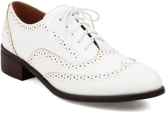 Women's Brogue Low Heel Lace Up Oxford Shoes