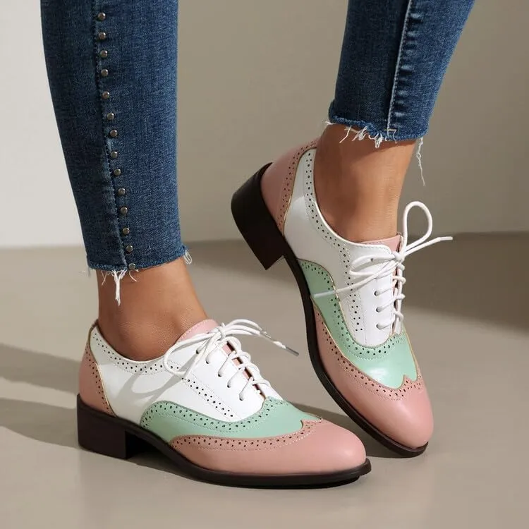 Women's Brogue Low Heel Lace Up Oxford Shoes