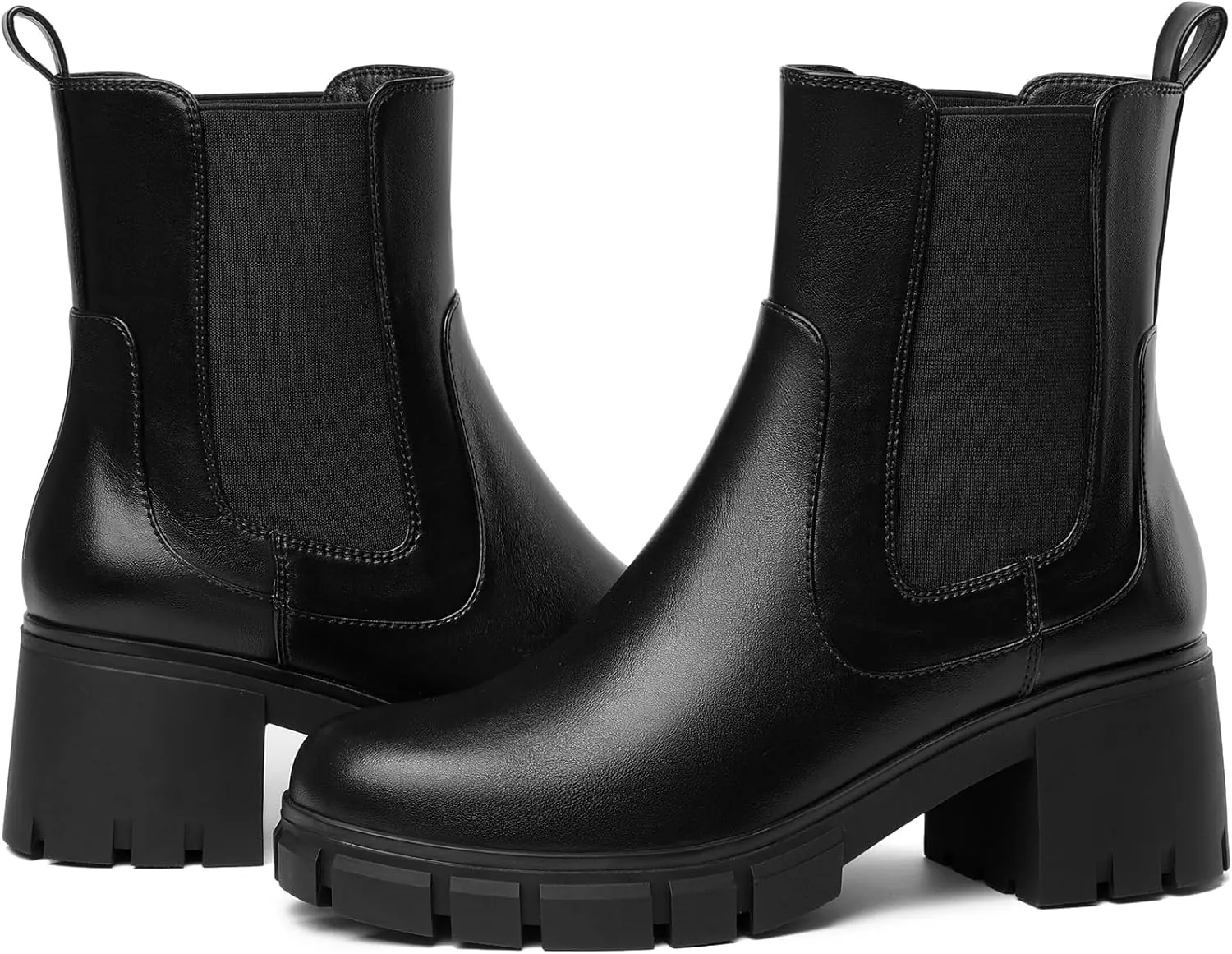 Women's Chelsea Boots Lug Sole Chunky Heel Slip on Ankle Booties