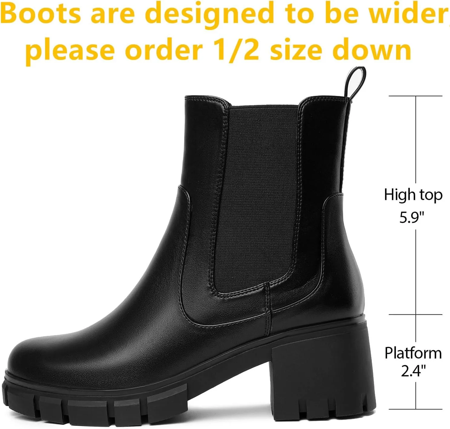 Women's Chelsea Boots Lug Sole Chunky Heel Slip on Ankle Booties