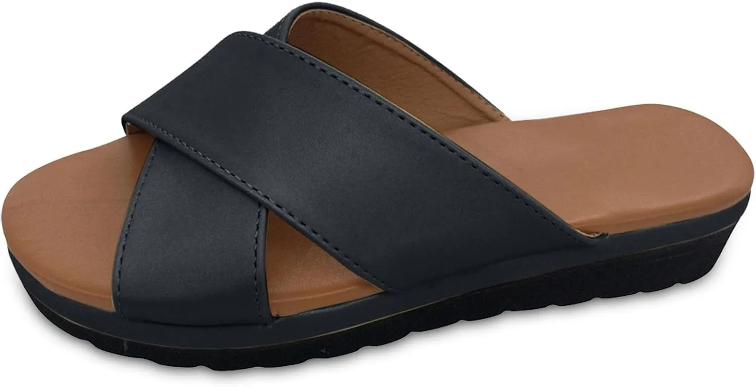 Women's Cork Slide Sandals Slip on Open Toe Cute Platform Flat Summer Womens Shoes Casual Sandals