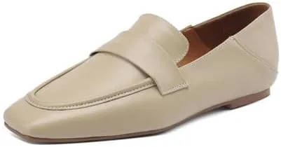 Women's Loafer Flat Dress Shoes Penny Business Casual Shoes Dressy Leather Office Work Slip on Black 0.7 Inch