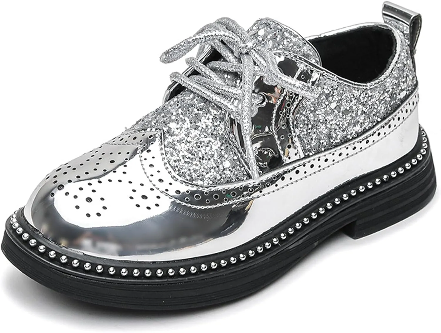 WUIWUIYU Toddlers Boys Glitter Wedding Homecoming Prom Concert Oxfords Flats Brogues School Uniform Dress Shoes