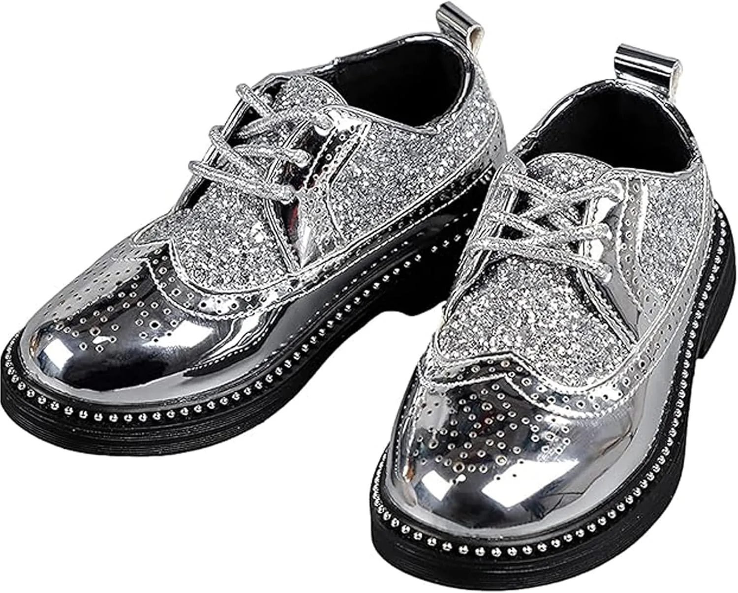 WUIWUIYU Toddlers Boys Glitter Wedding Homecoming Prom Concert Oxfords Flats Brogues School Uniform Dress Shoes
